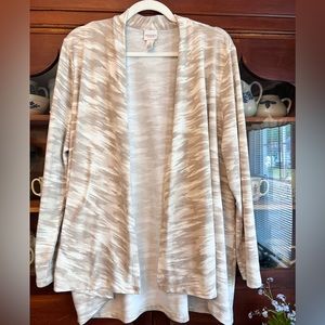 Ladies Weekends By Chico’s Open Front Tan & Cream Camo Cardigan Sz 3 (16)